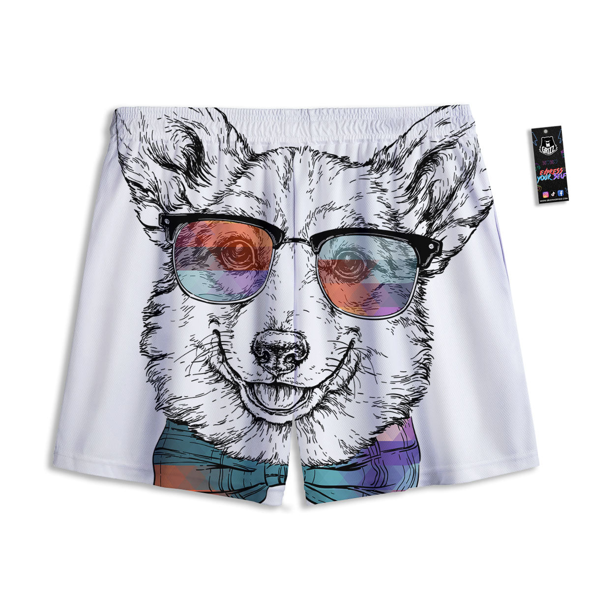 Pembroke Welsh Corgi Hipster Print Mesh Shorts