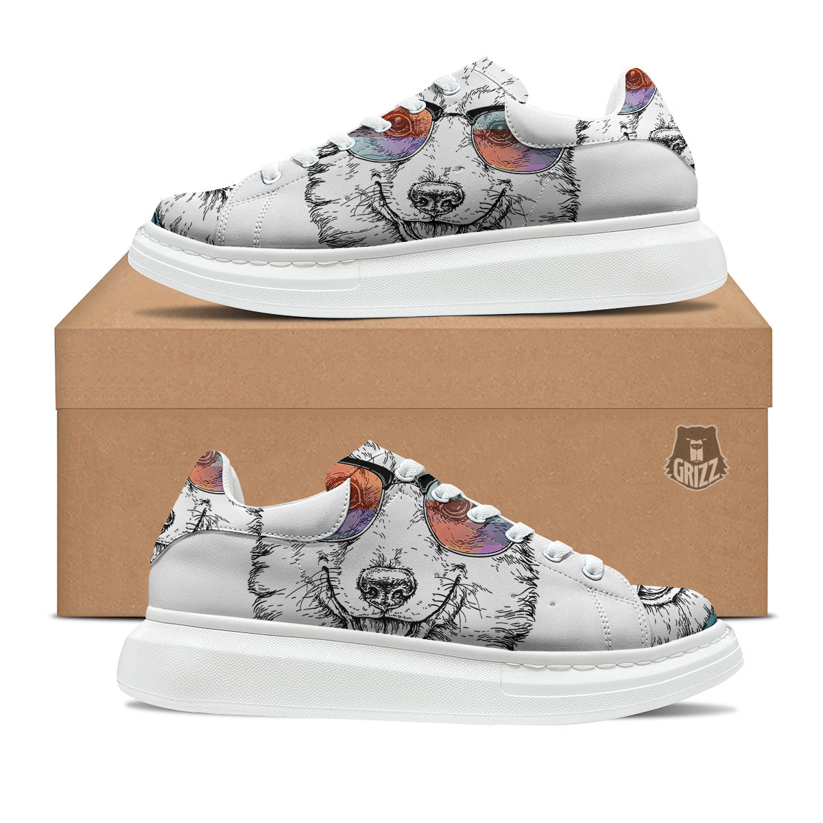 Pembroke Welsh Corgi Hipster Print Platform Shoes-grizzshop