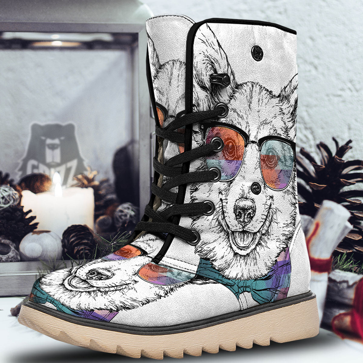 Pembroke Welsh Corgi Hipster Print Snow Boots-grizzshop