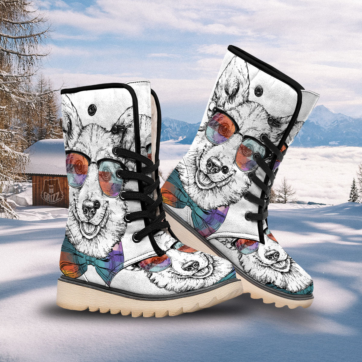 Pembroke Welsh Corgi Hipster Print Snow Boots-grizzshop