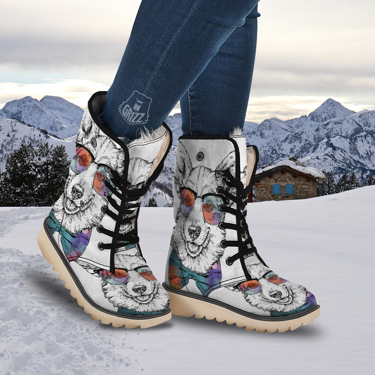 Pembroke Welsh Corgi Hipster Print Snow Boots-grizzshop