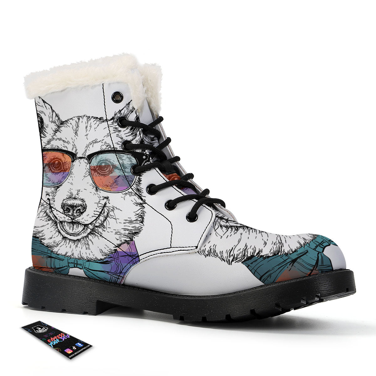 Pembroke Welsh Corgi Hipster Print Winter Boots-grizzshop