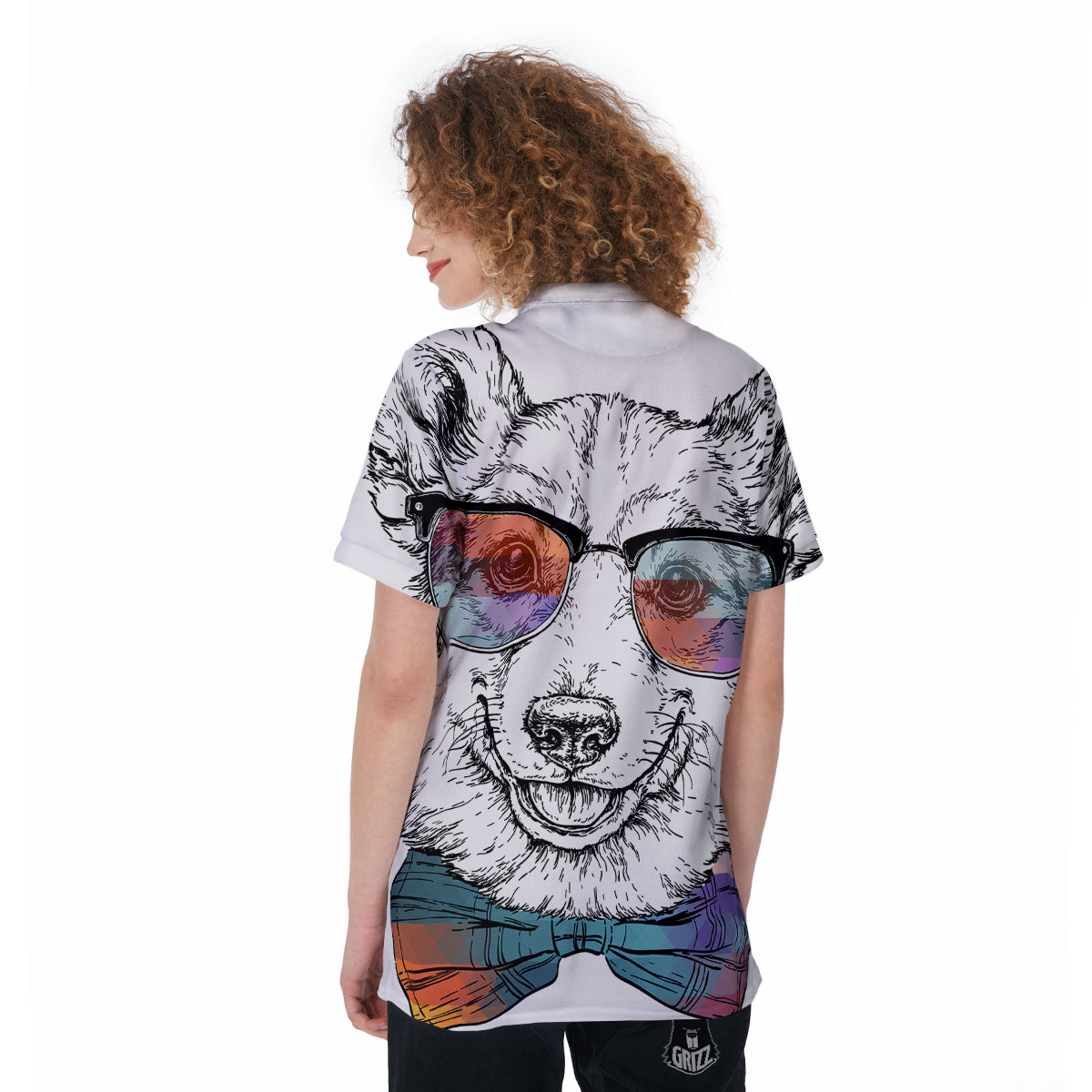Pembroke Welsh Corgi Hipster Print Women's Golf Shirts-grizzshop