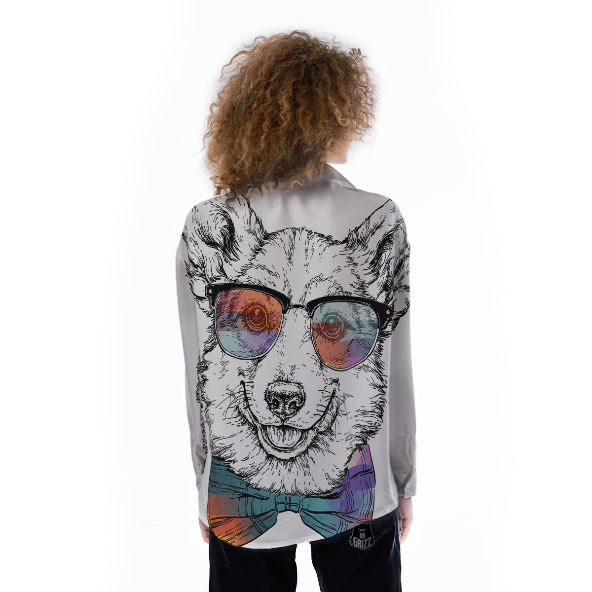 Pembroke Welsh Corgi Hipster Print Women's Long Sleeve Shirts-grizzshop