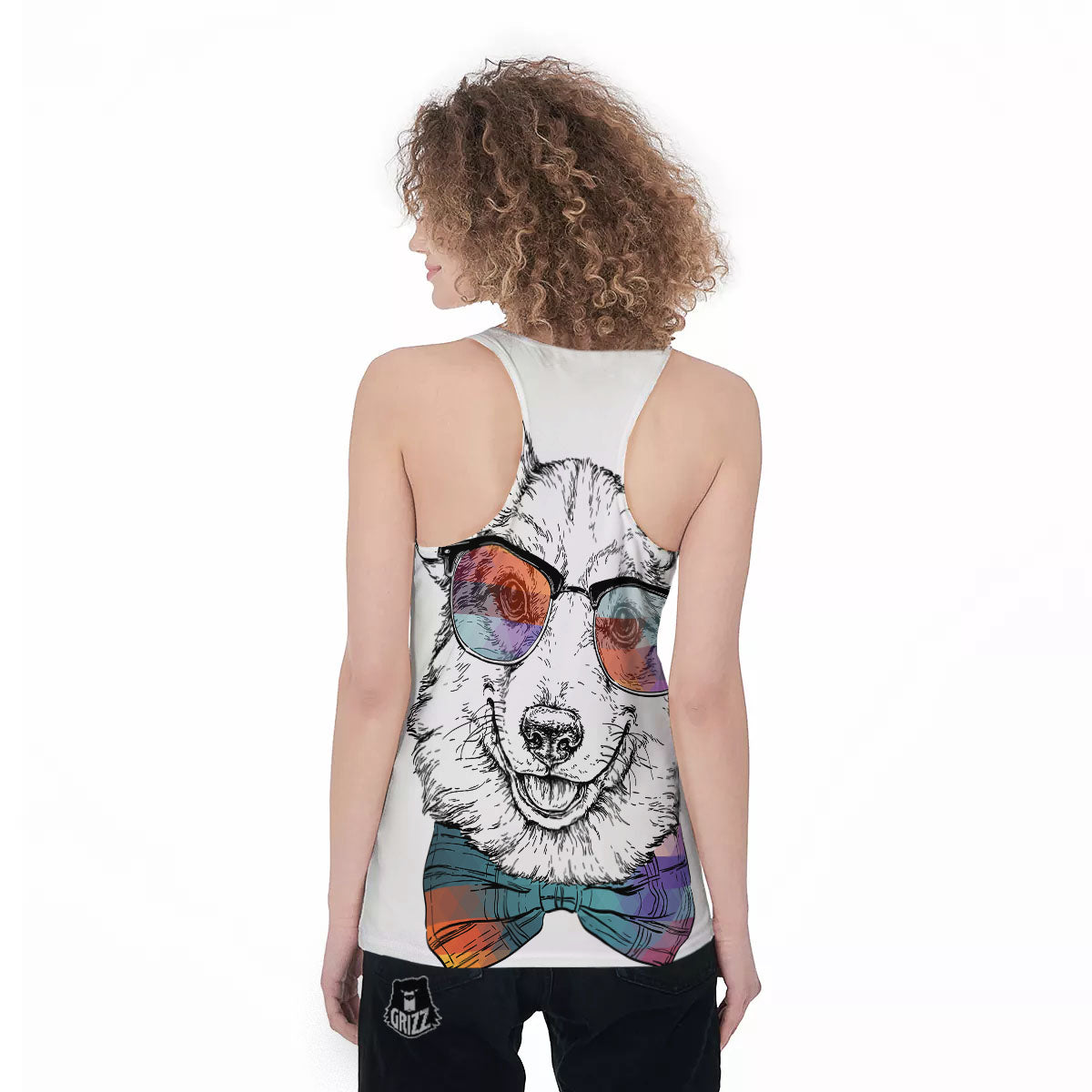 Pembroke Welsh Corgi Hipster Print Women's Racerback Tank Top-grizzshop