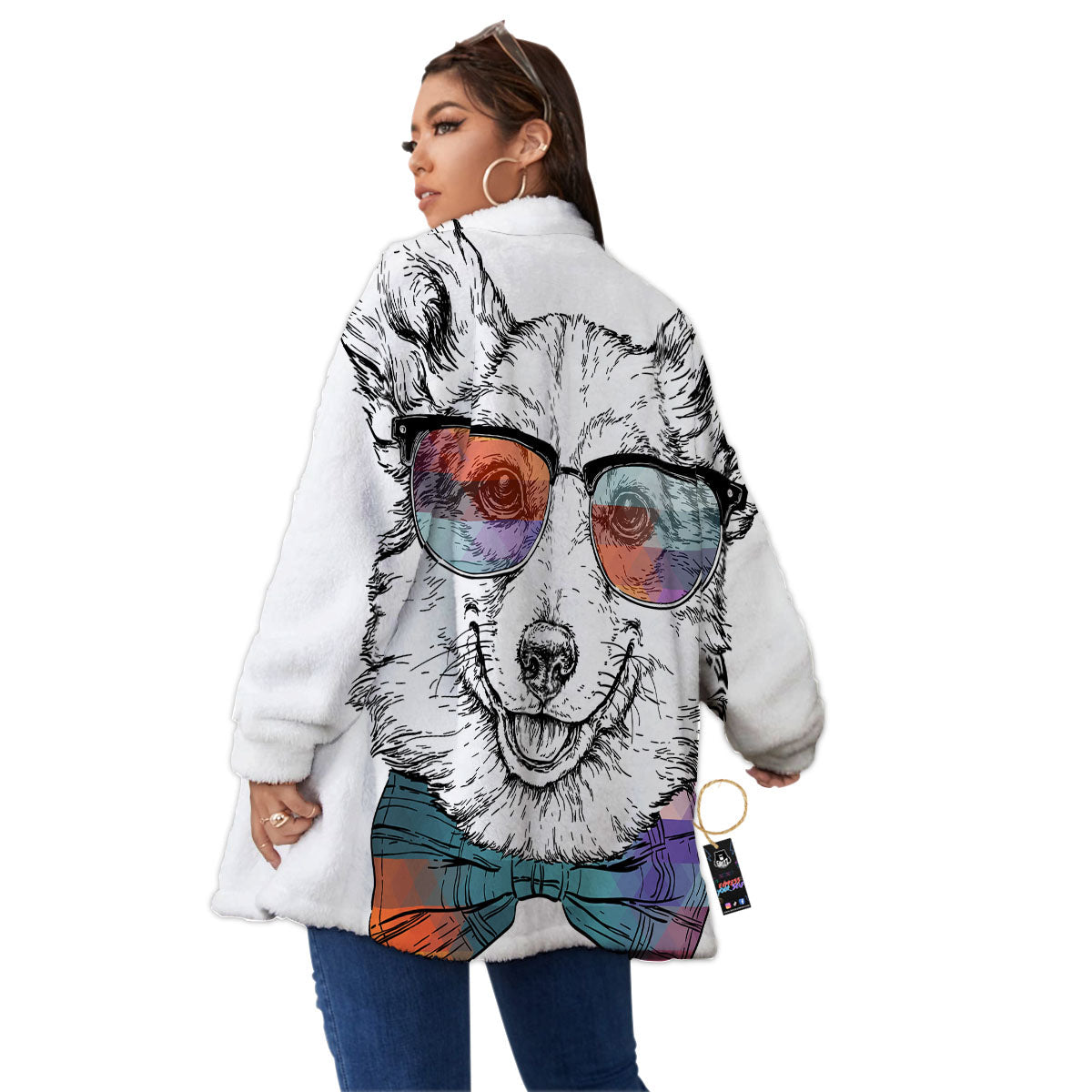 Pembroke Welsh Corgi Hipster Print Women's Sherpa Jacket-grizzshop