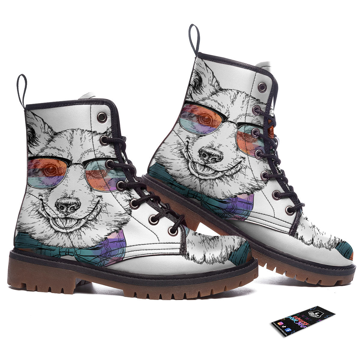 Pembroke Welsh Corgi Hipster Print Work Boots-grizzshop