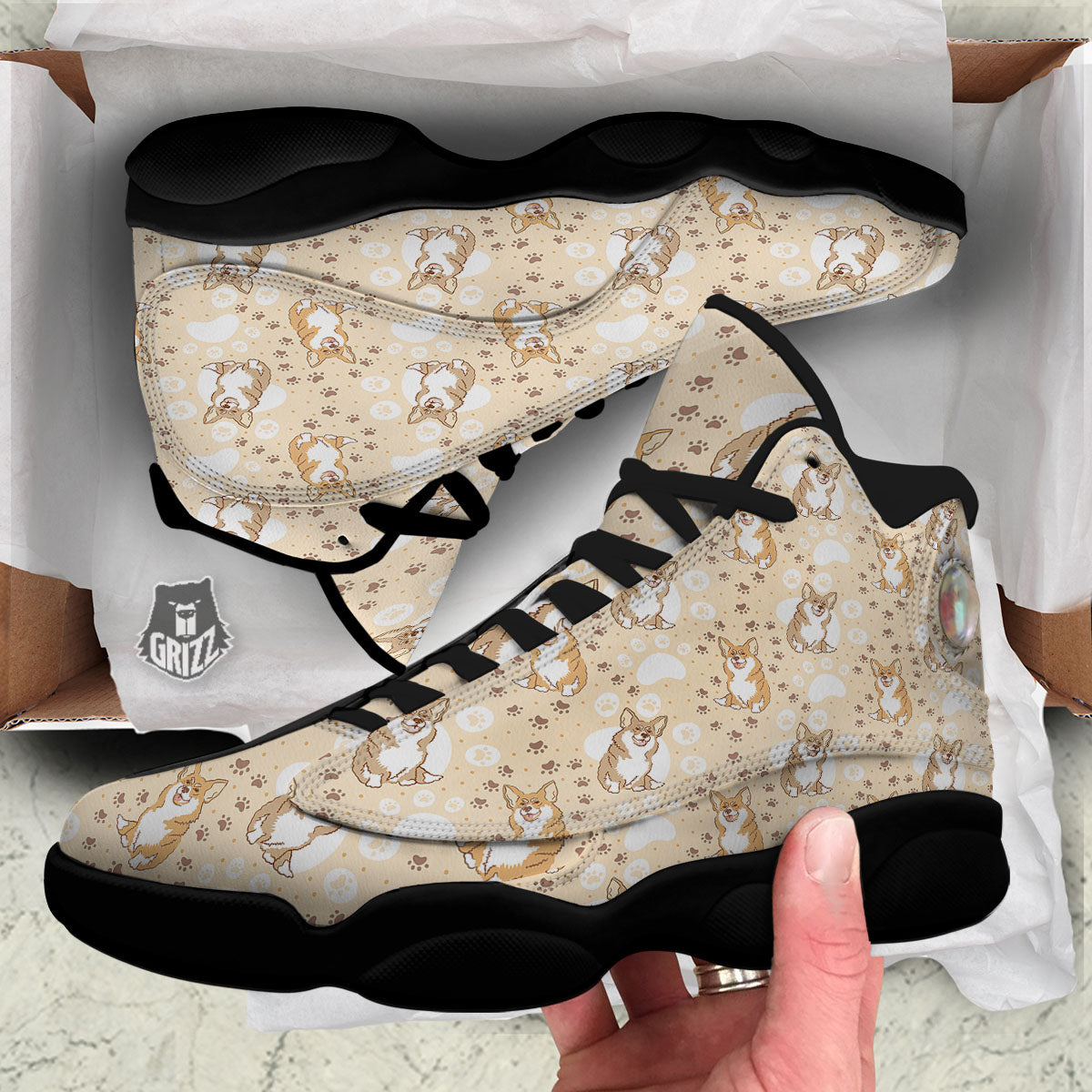 Pembroke Welsh Corgi Print Pattern Black Basketball Shoes-grizzshop