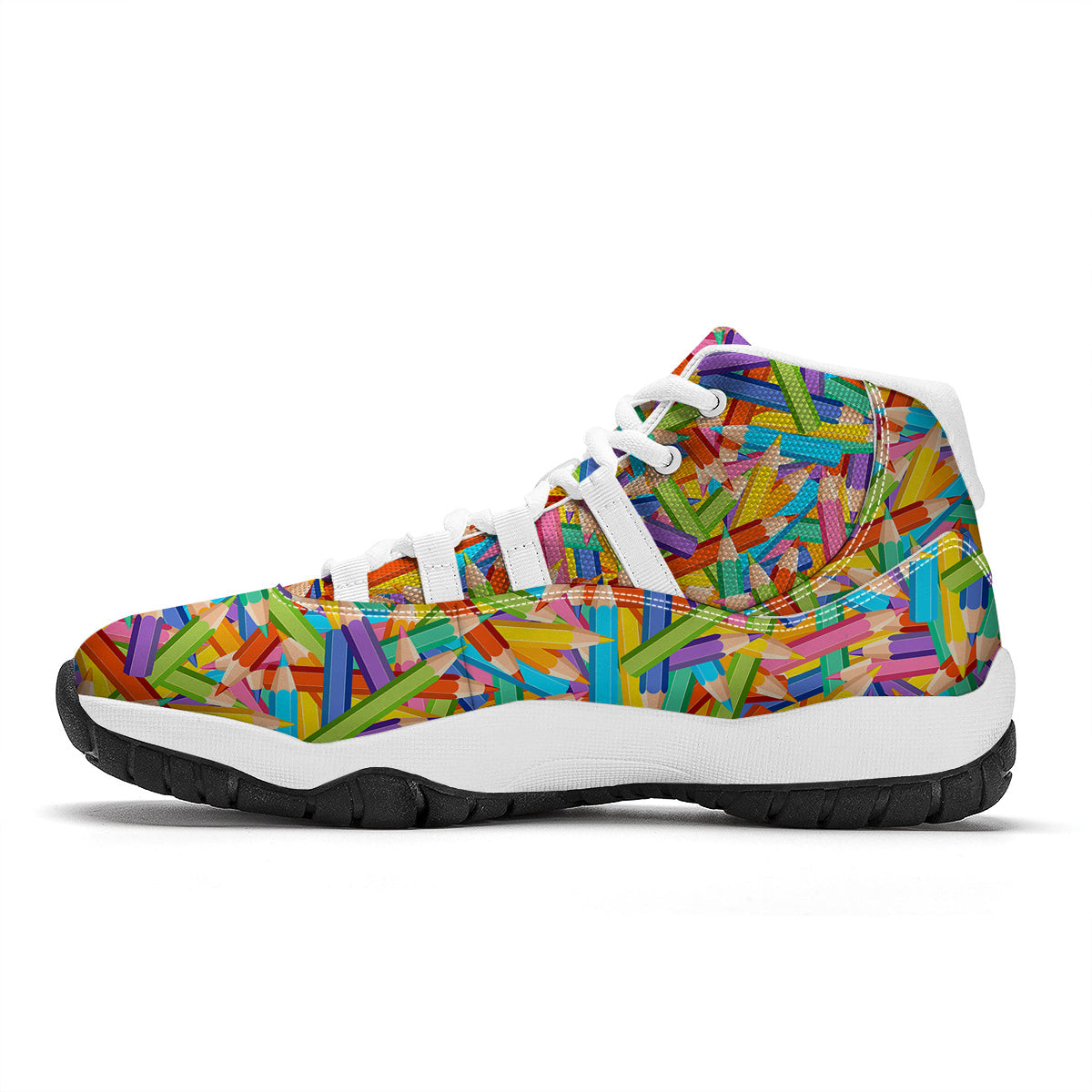 Pencil Colorful Pattern Print White Bball Shoes-grizzshop