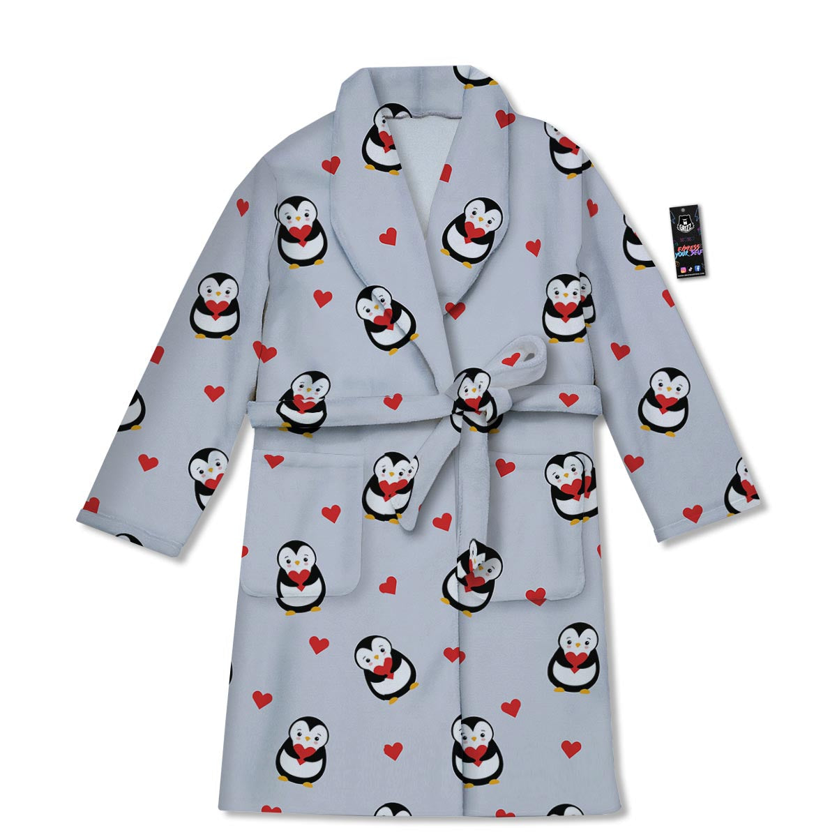 Penguin And Red Heart Print Pattern Bathrobe-grizzshop