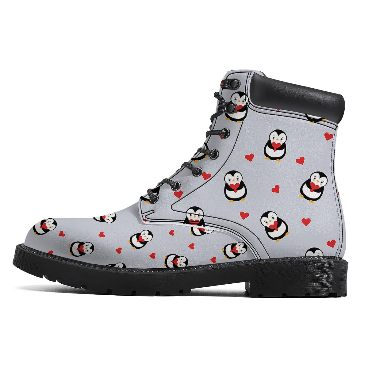 Penguin And Red Heart Print Pattern Boots-grizzshop