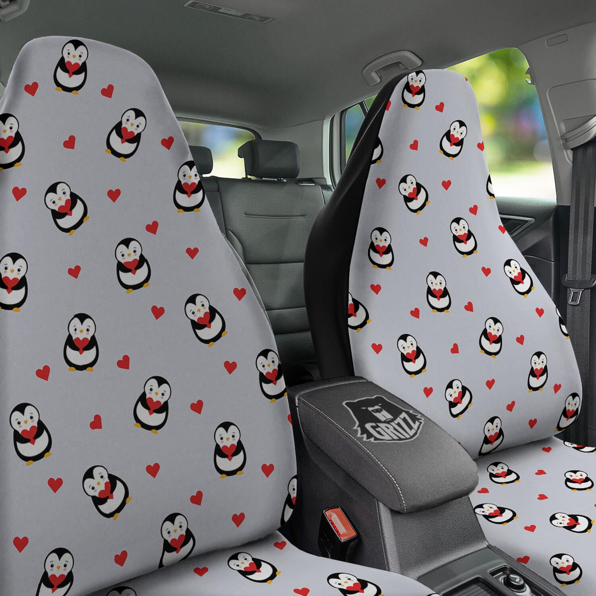Penguin And Red Heart Print Pattern Car Seat Covers-grizzshop