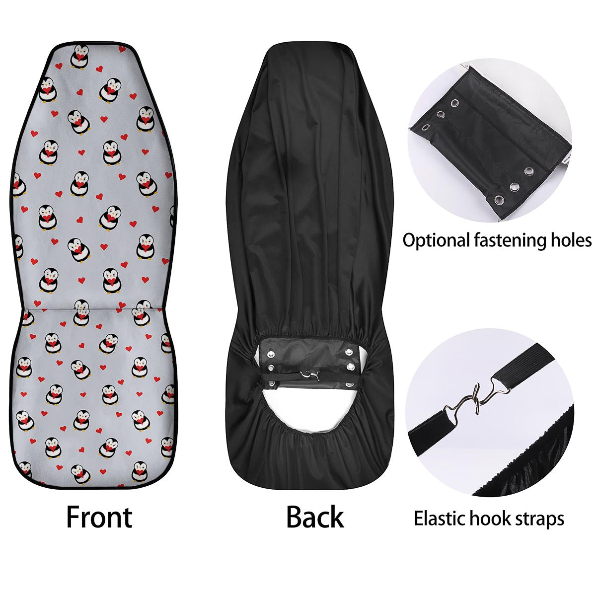 Penguin And Red Heart Print Pattern Car Seat Covers-grizzshop