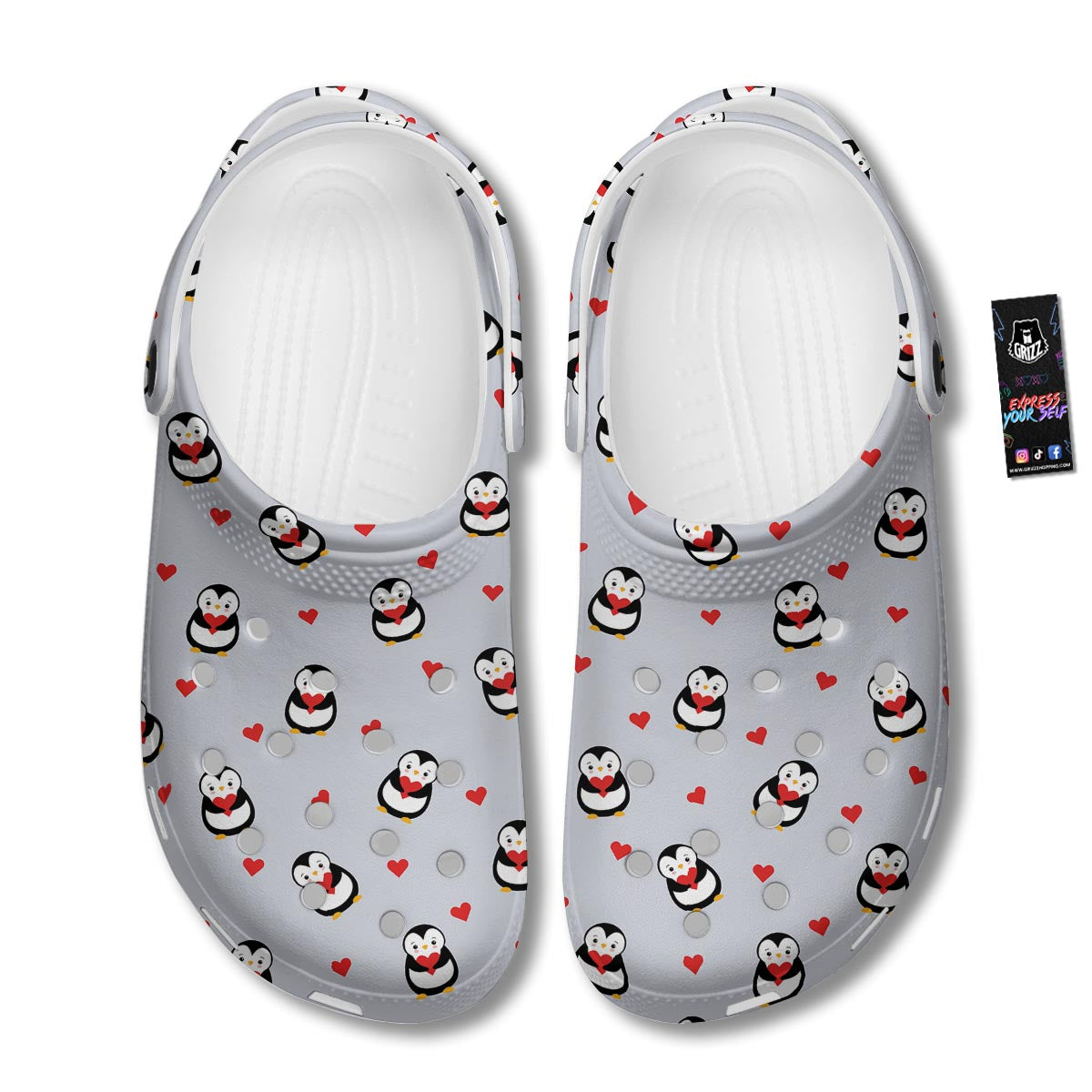 Penguin And Red Heart Print Pattern Clog-grizzshop