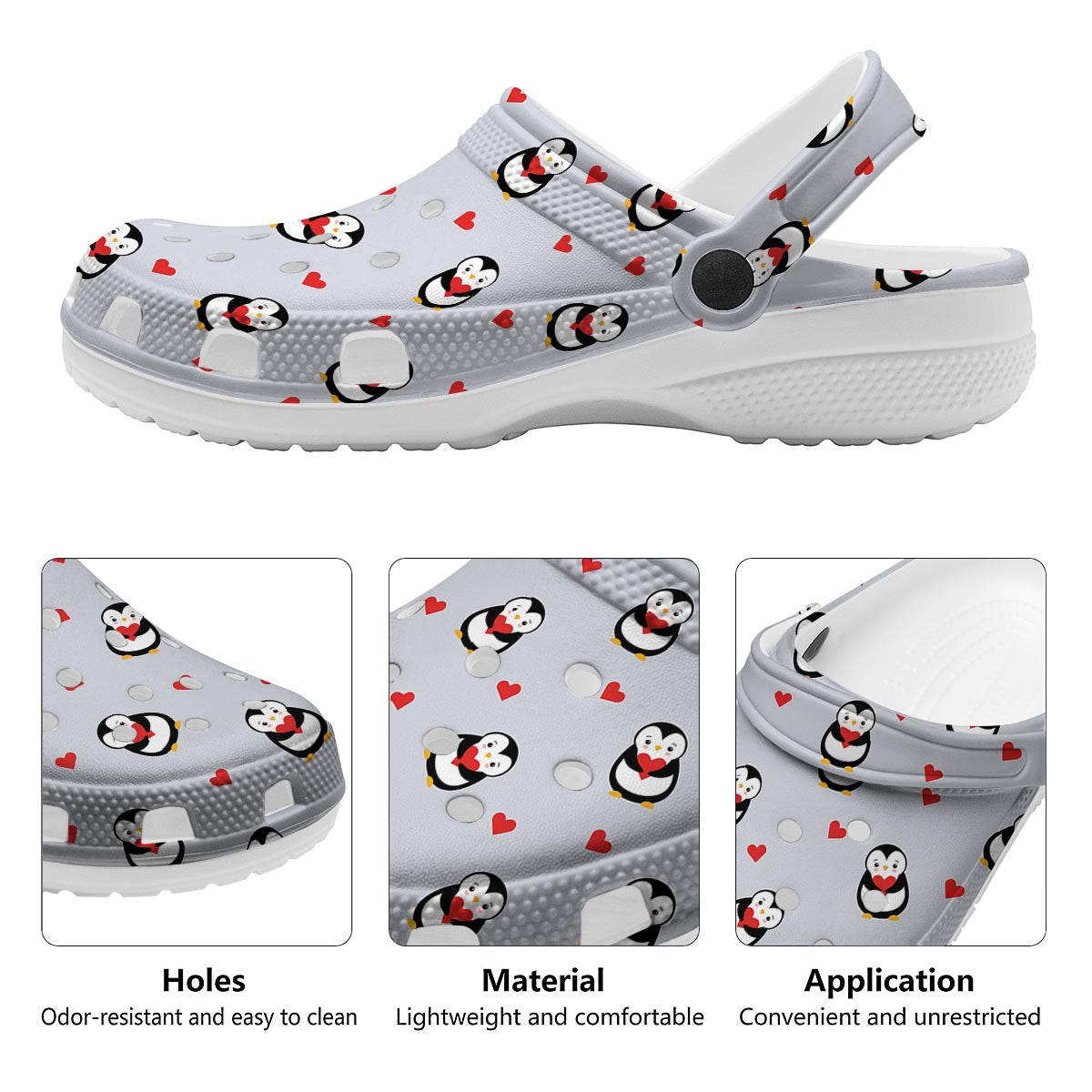 Penguin And Red Heart Print Pattern Clog-grizzshop