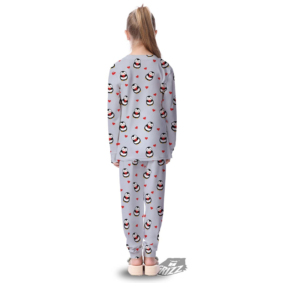 Penguin And Red Heart Print Pattern Kid's Pajamas-grizzshop