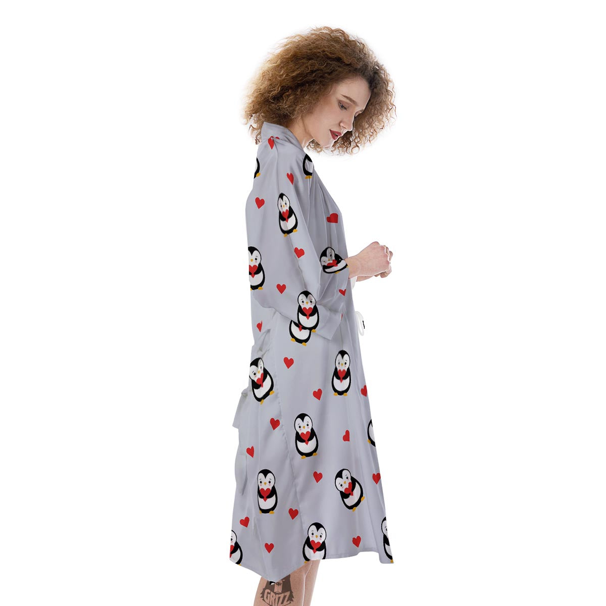 Penguin And Red Heart Print Pattern Kimono-grizzshop