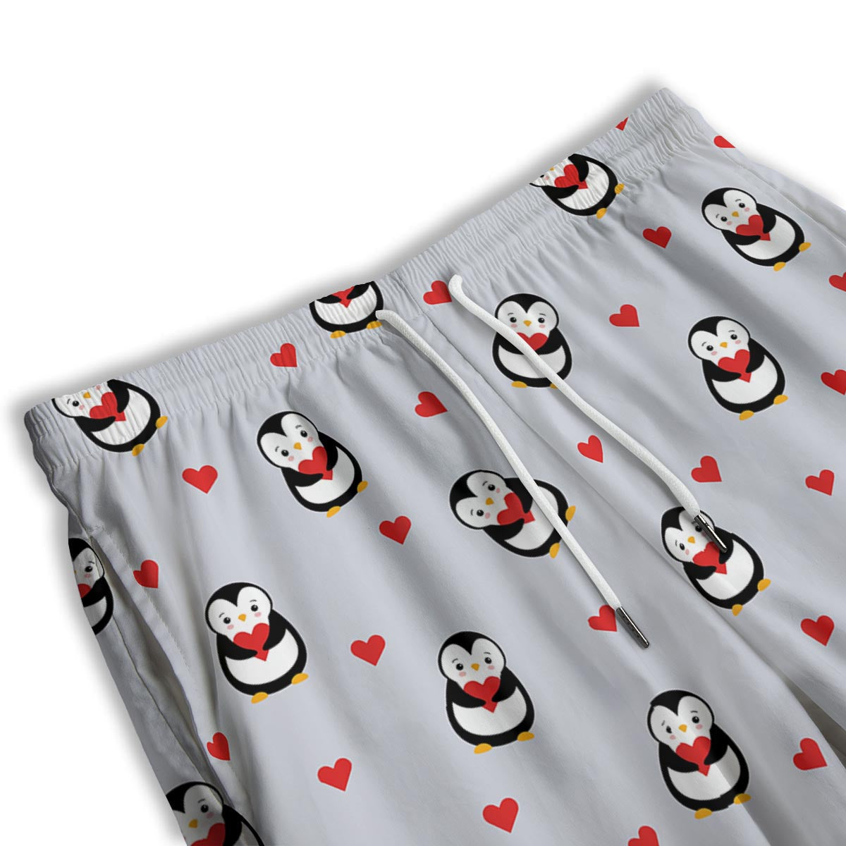 Penguin And Red Heart Print Pattern Men's Athletic Shorts