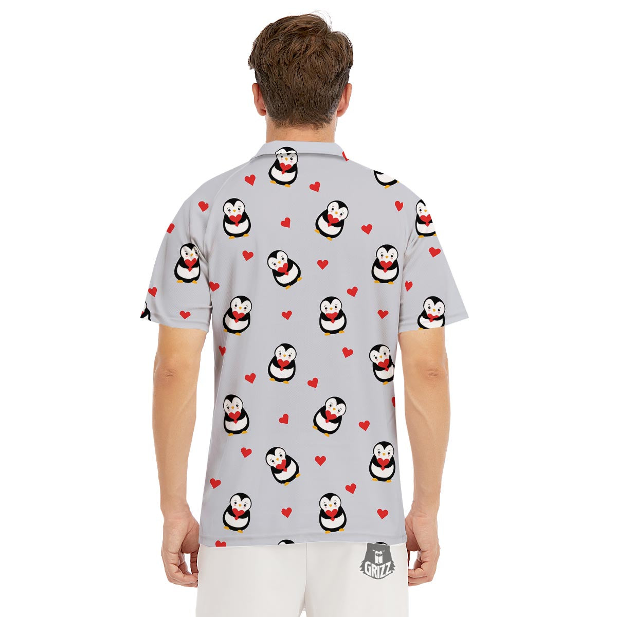 Penguin And Red Heart Print Pattern Men's Golf Shirts-grizzshop