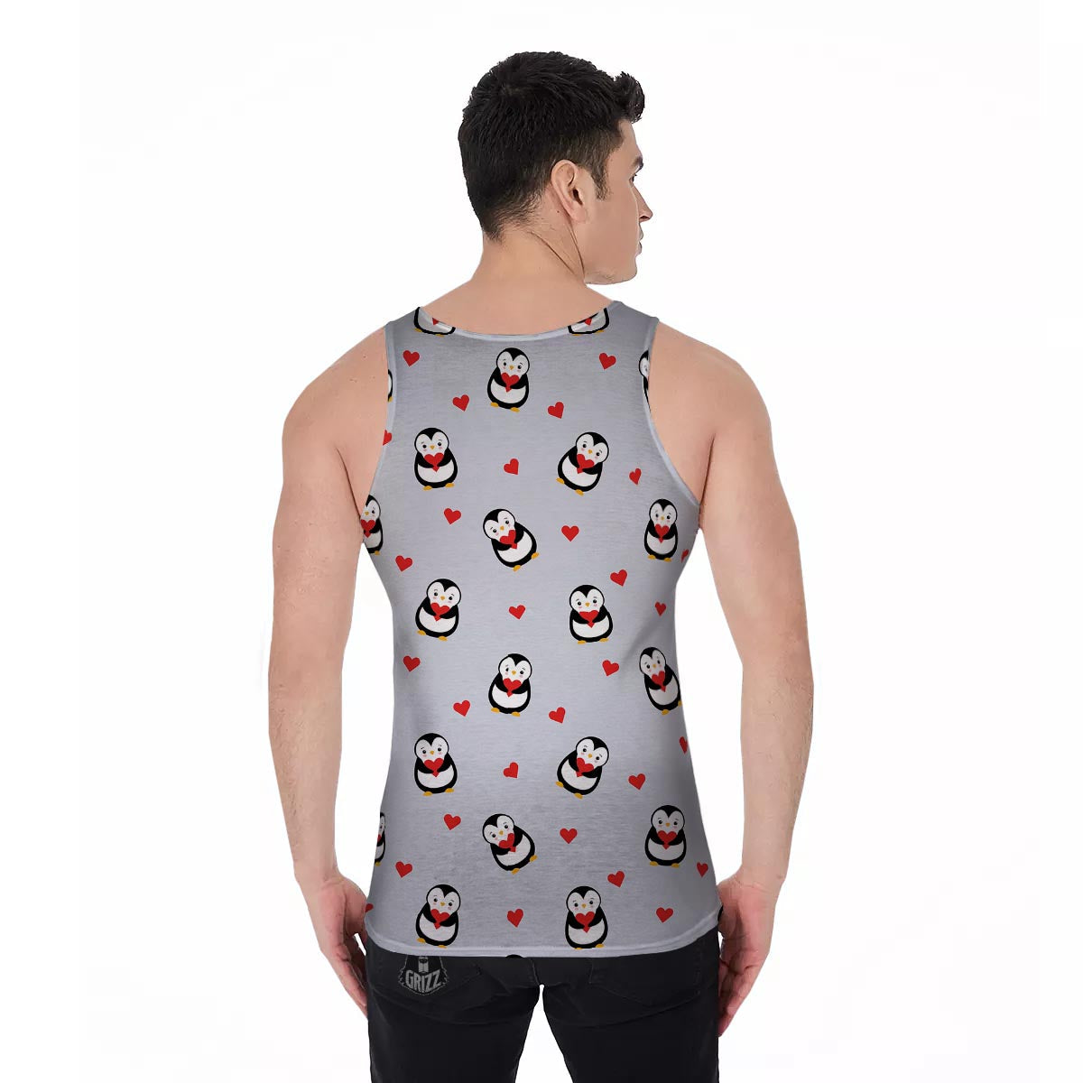 Penguin And Red Heart Print Pattern Men's Tank Top-grizzshop