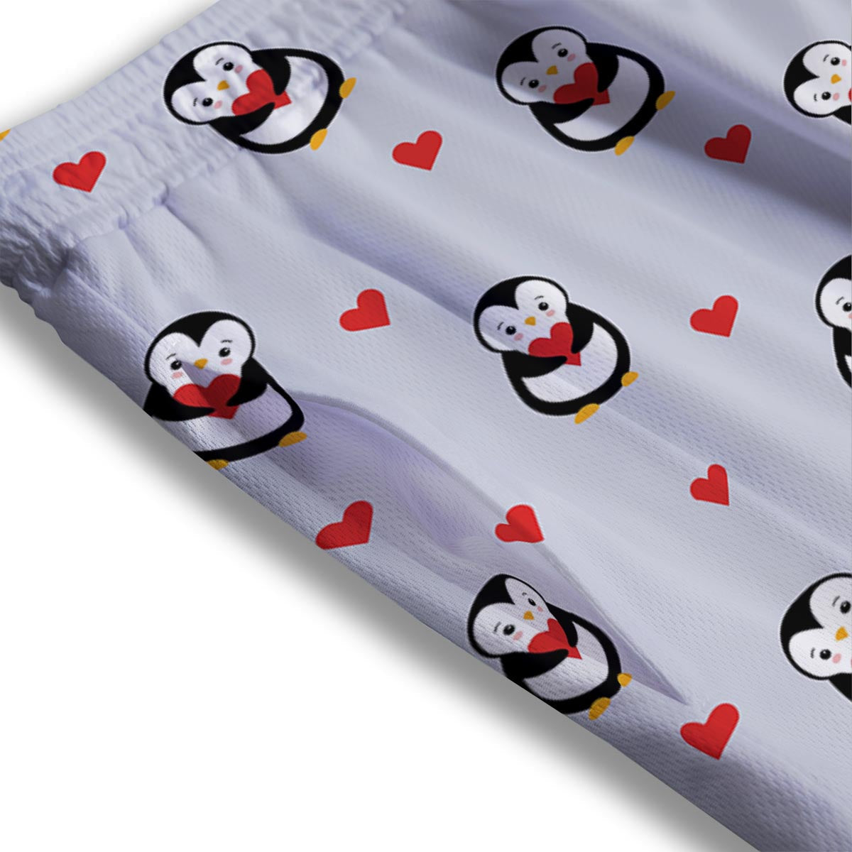 Penguin And Red Heart Print Pattern Mesh Shorts