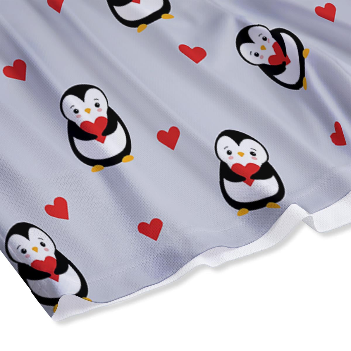 Penguin And Red Heart Print Pattern Mesh Shorts