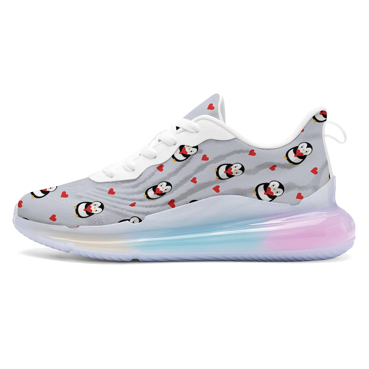 Penguin And Red Heart Print Pattern Running Sneakers-grizzshop