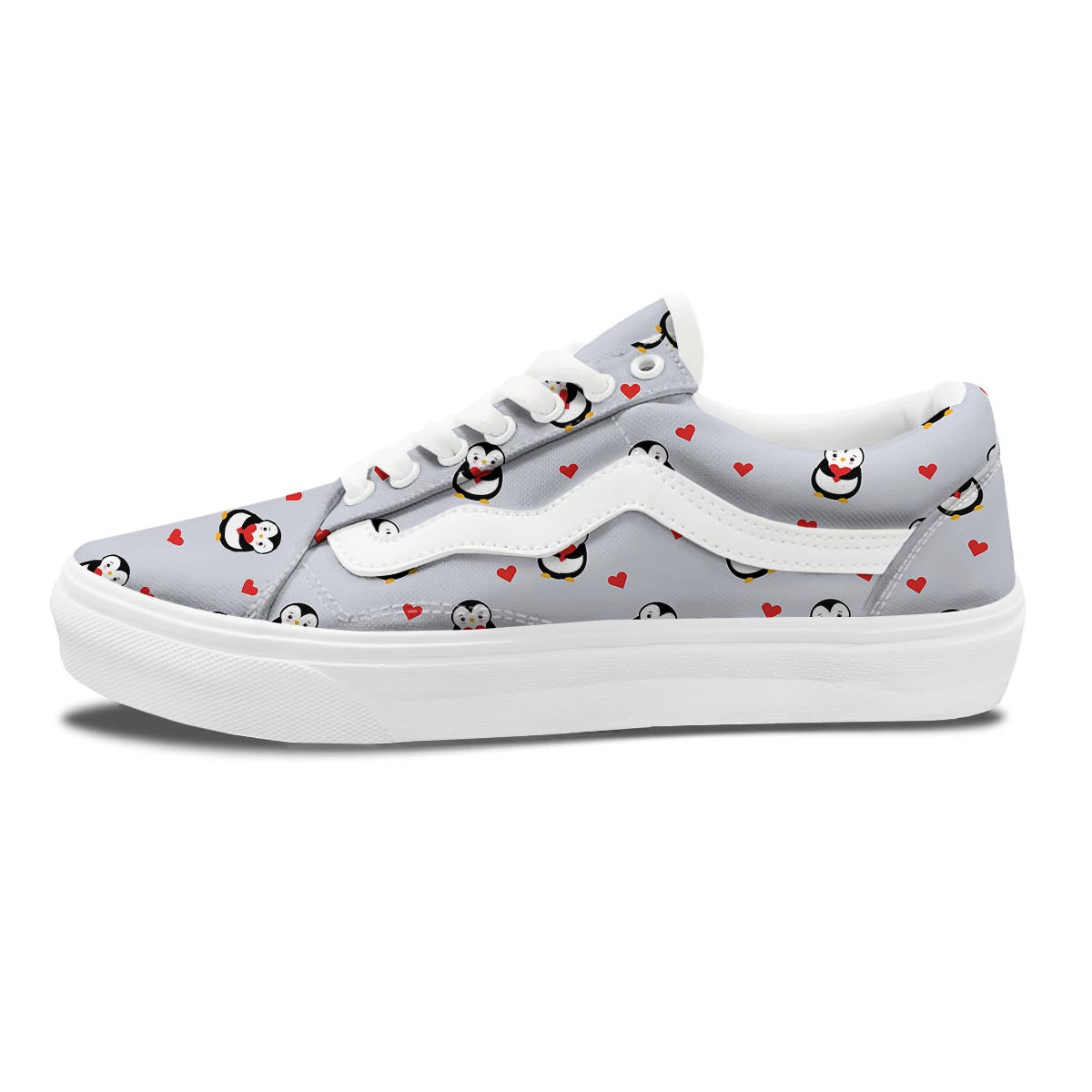Penguin And Red Heart Print Pattern Skate Shoes-grizzshop