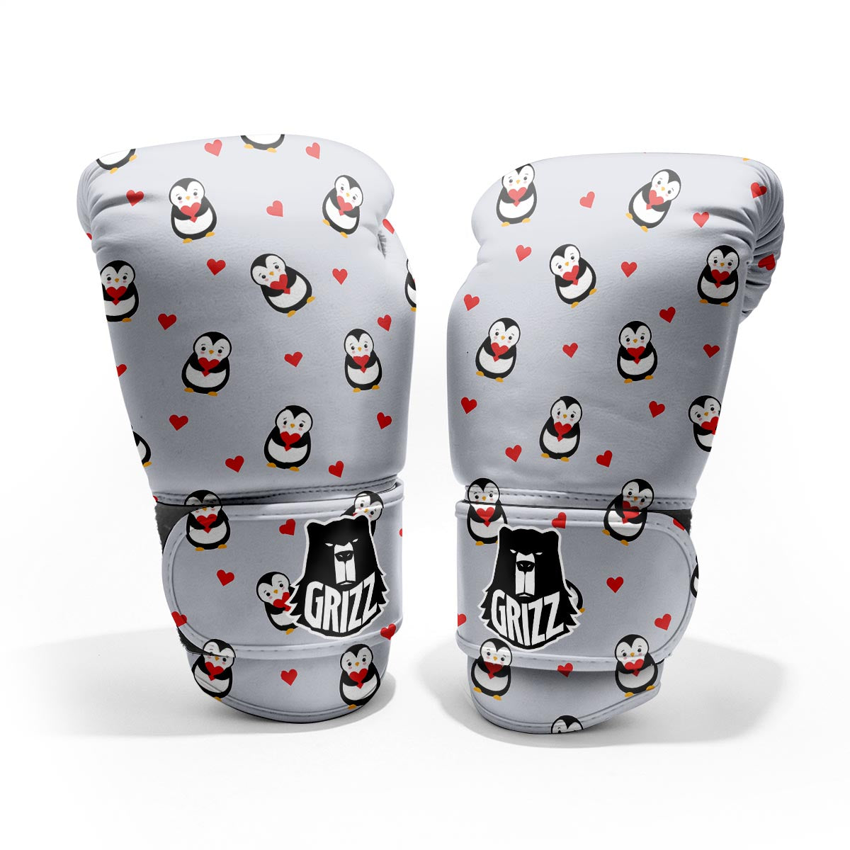 Penguin And Red Heart Print Pattern Pro Boxing Glove