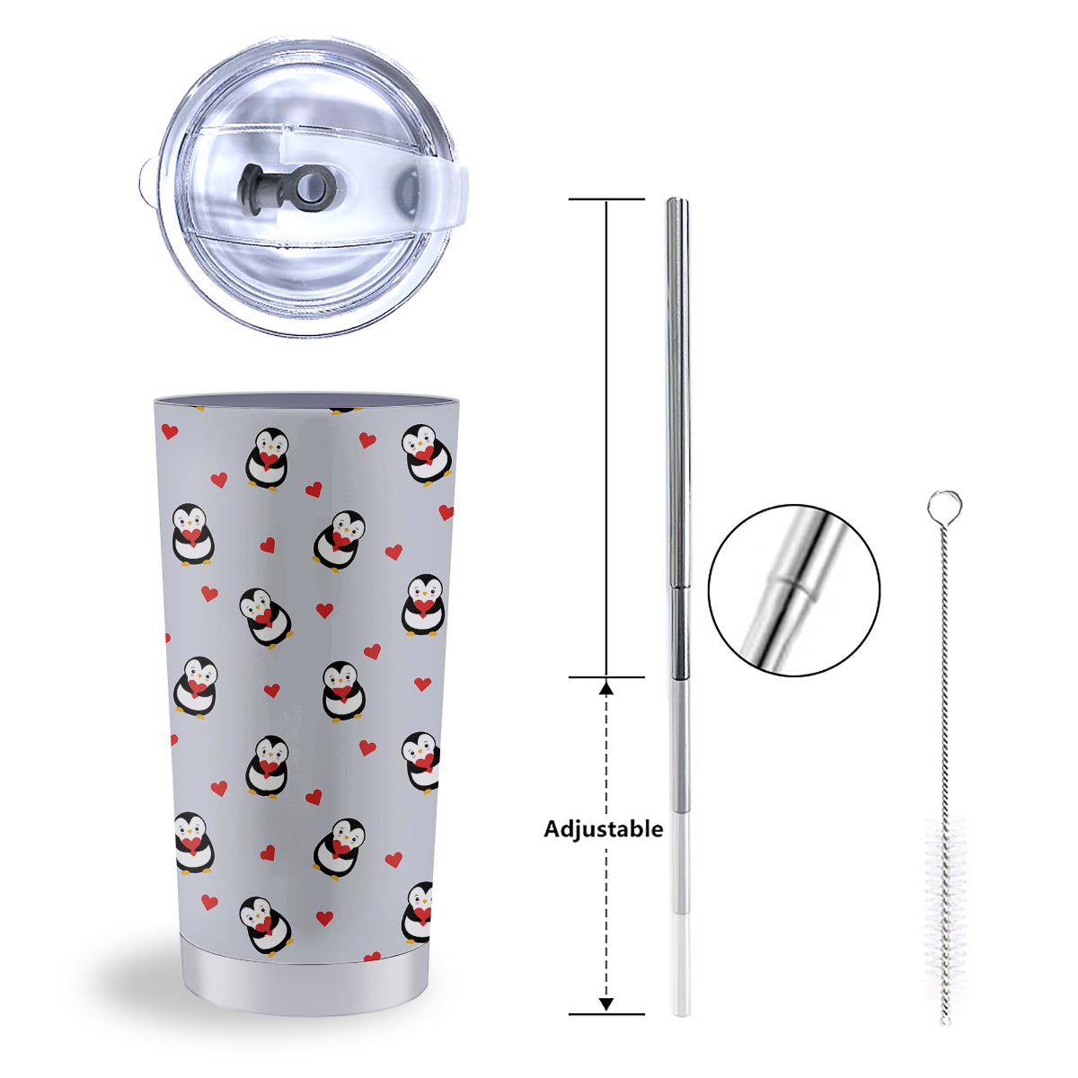 Penguin And Red Heart Print Pattern Tumbler-grizzshop