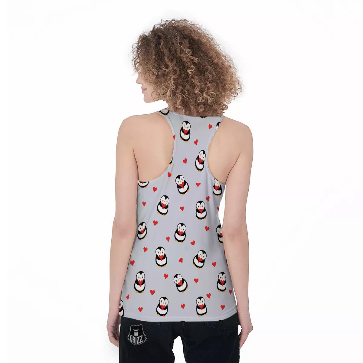 Penguin And Red Heart Print Pattern Women's Racerback Tank Top-grizzshop