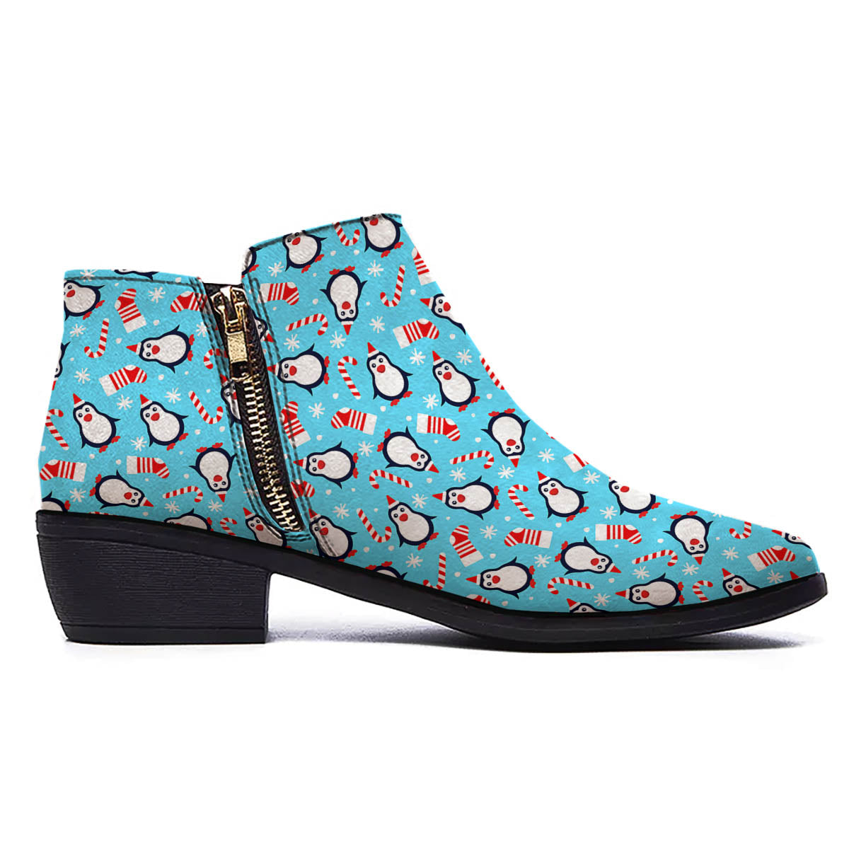 Penguin Christmas Santa Print Pattern Ankle Boots-grizzshop