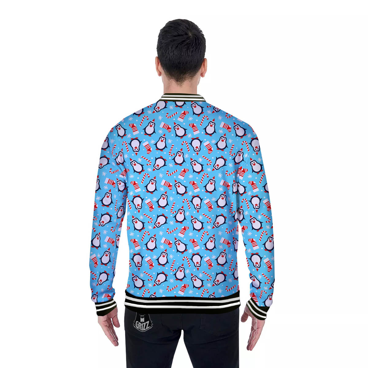 Penguin Christmas Santa Print Pattern Baseball Jacket-grizzshop