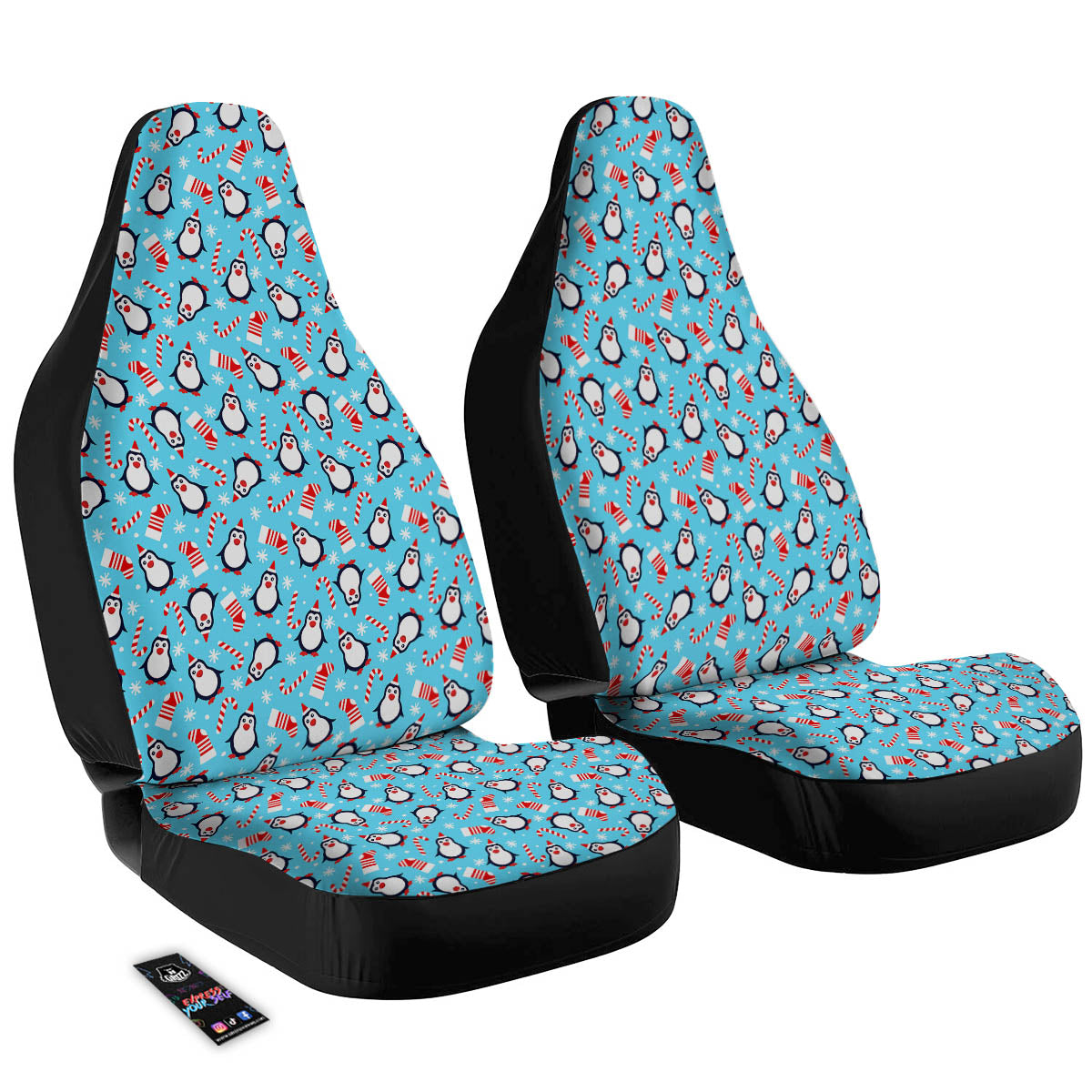 Penguin Christmas Santa Print Pattern Car Seat Covers-grizzshop