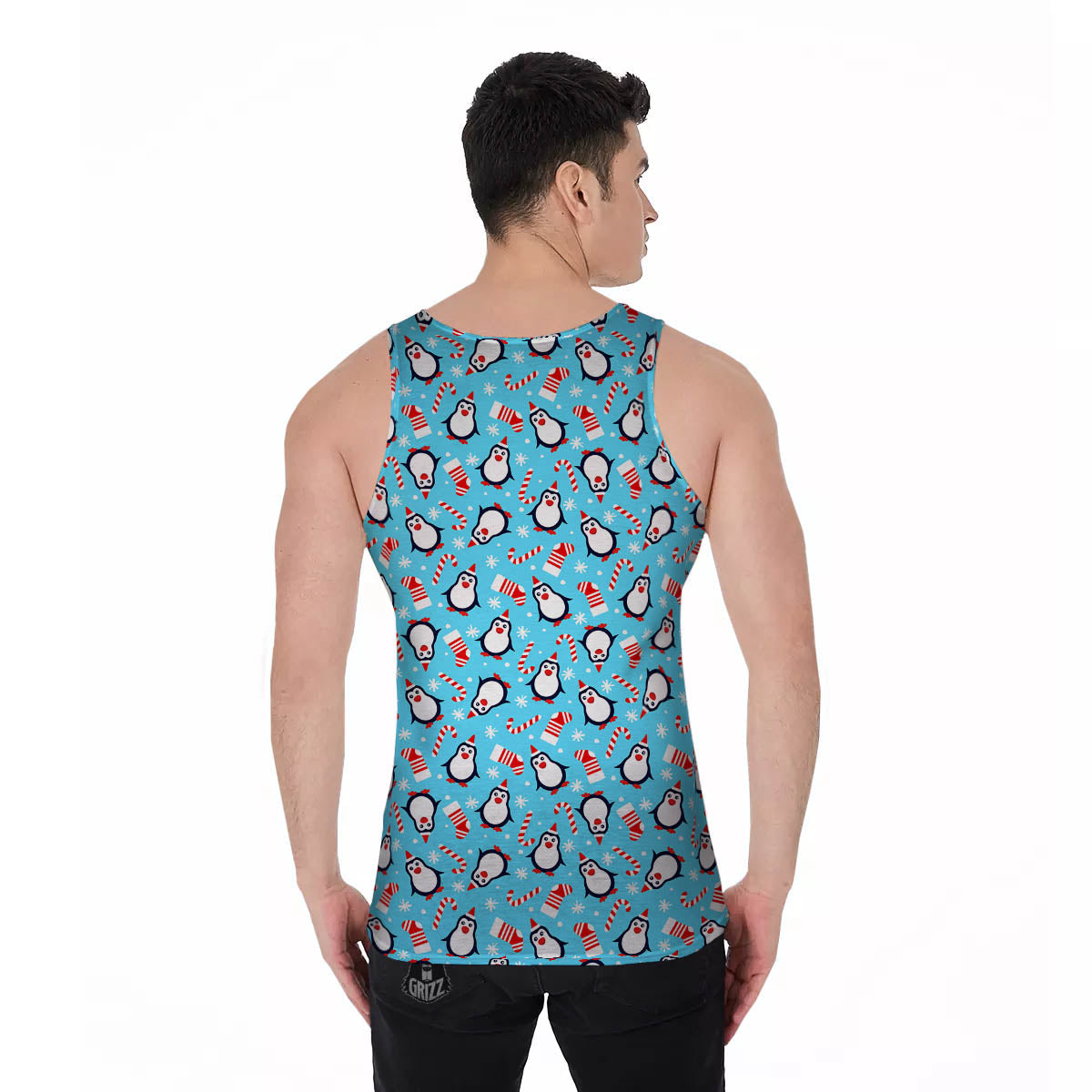 Penguin Christmas Santa Print Pattern Men's Tank Top-grizzshop