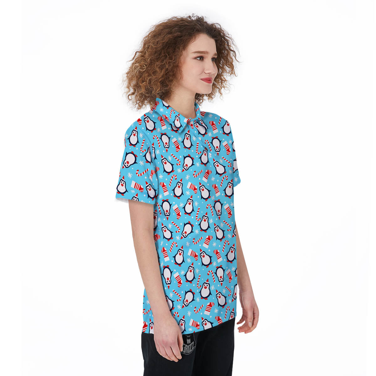 Penguin Christmas Santa Print Pattern Women's Golf Shirts-grizzshop