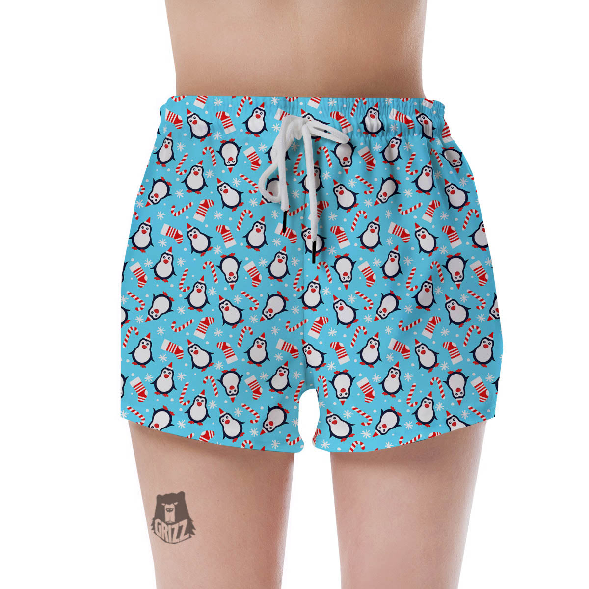 Penguin Christmas Santa Print Pattern Women's Shorts-grizzshop