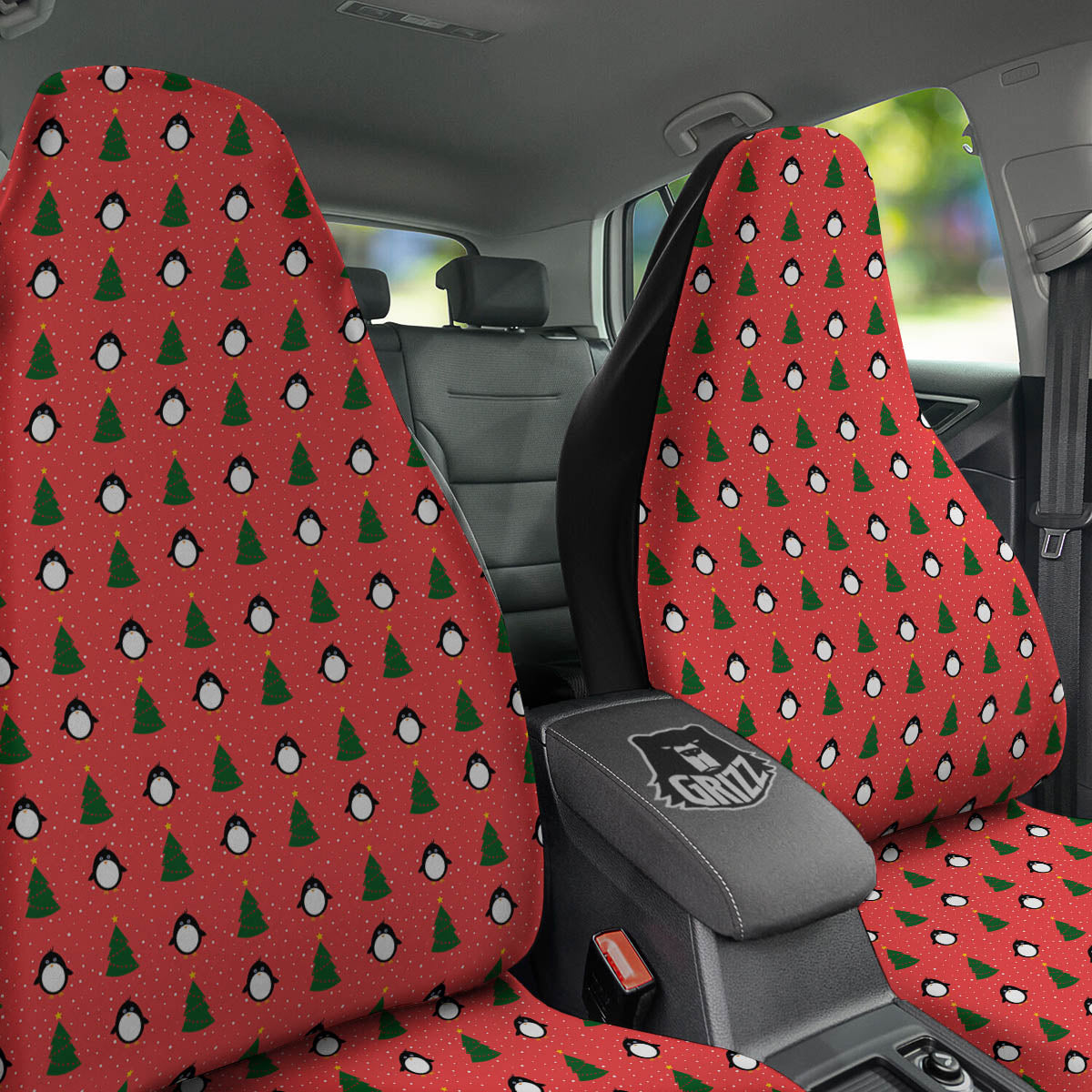Penguin Christmas Snowy Print Pattern Car Seat Covers-grizzshop