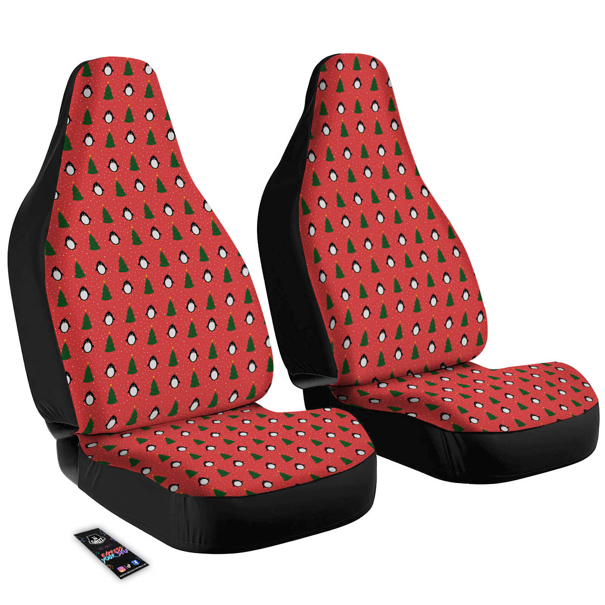 Penguin Christmas Snowy Print Pattern Car Seat Covers-grizzshop