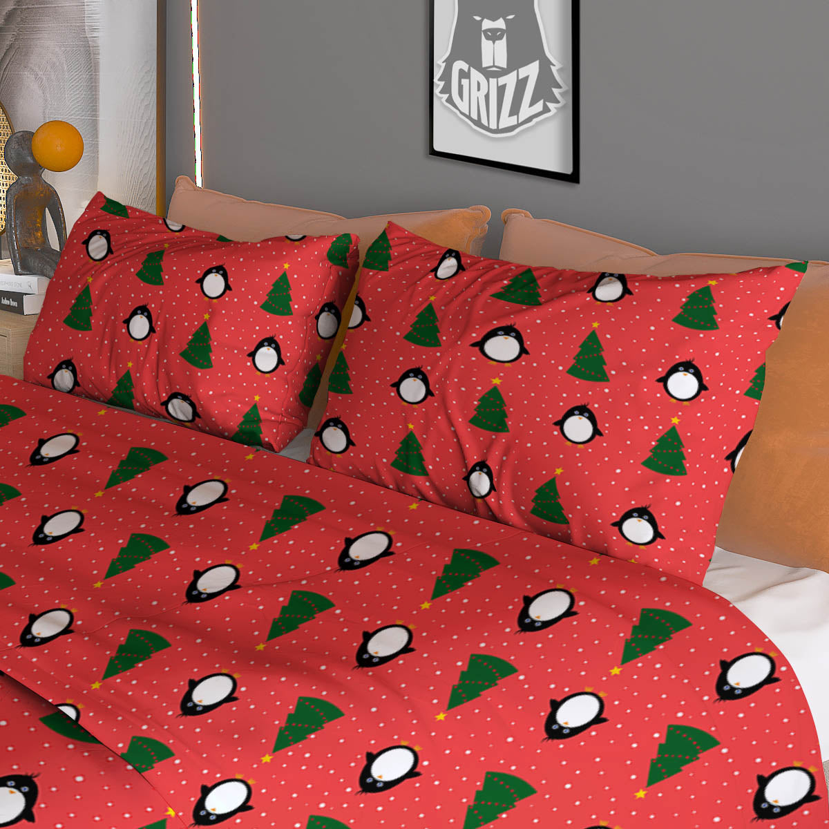Orange Green And White Argyle Print Duvet Cover Bedding Set