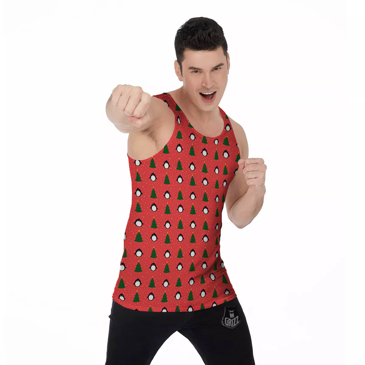 Penguin Christmas Snowy Print Pattern Men's Tank Top-grizzshop