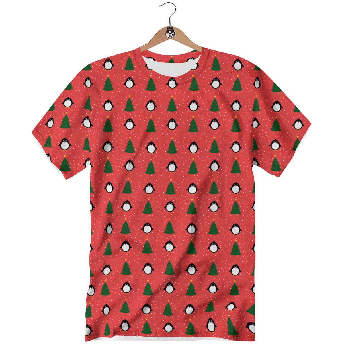 Penguin Christmas Snowy Print Pattern T-Shirt-grizzshop