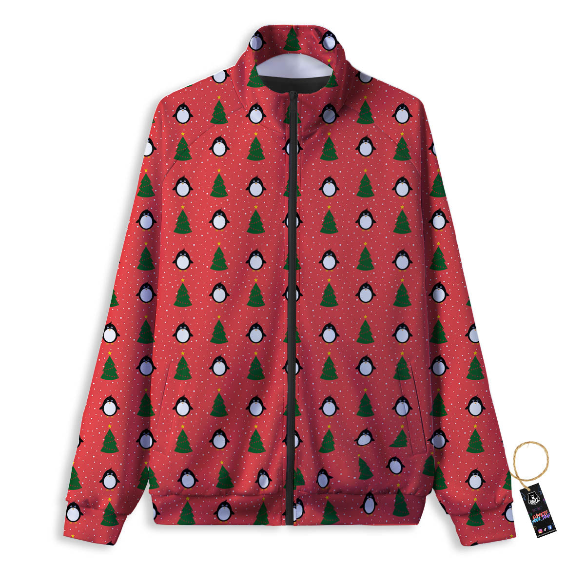 Penguin Christmas Snowy Print Pattern Track Jacket-grizzshop