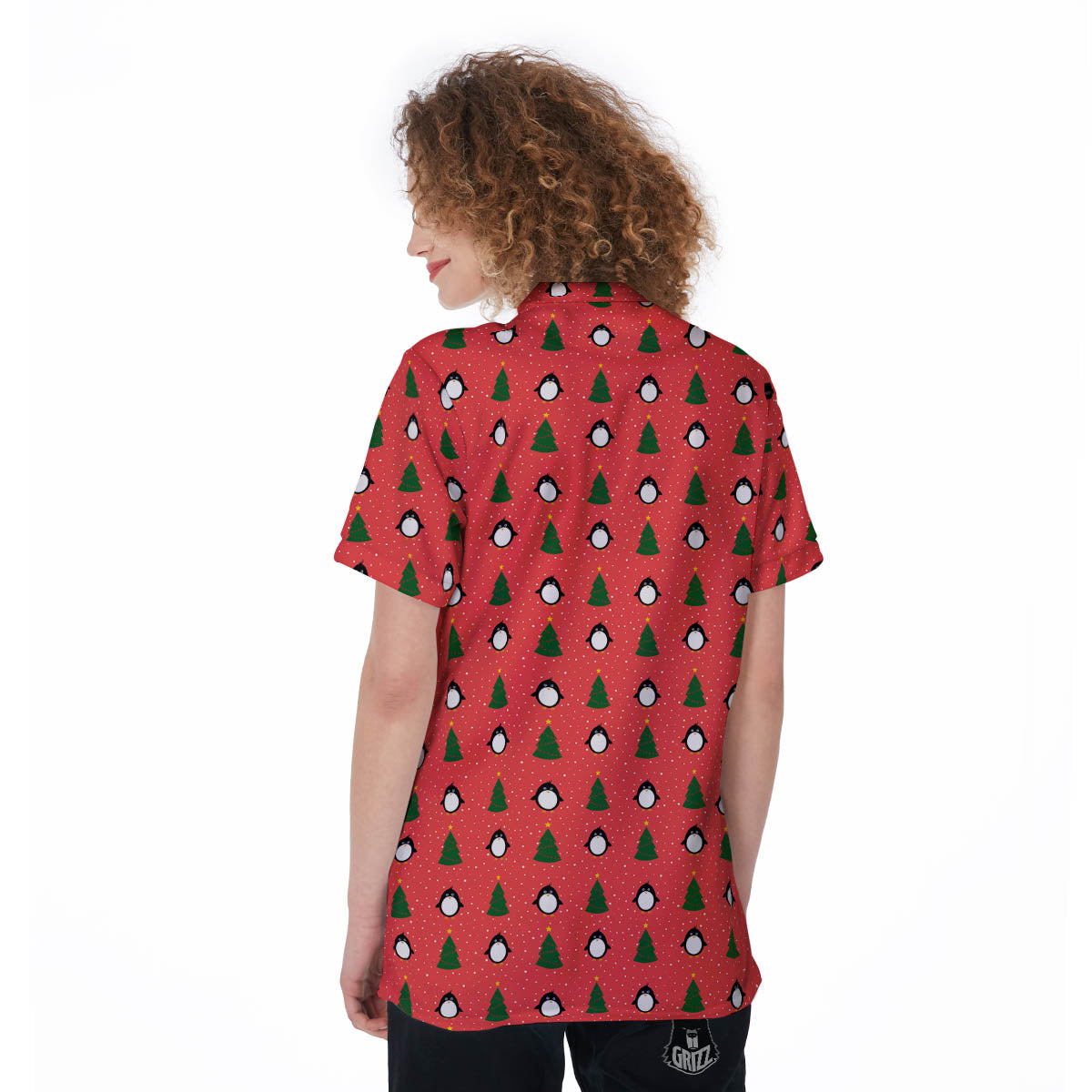 Penguin Christmas Snowy Print Pattern Women's Golf Shirts-grizzshop