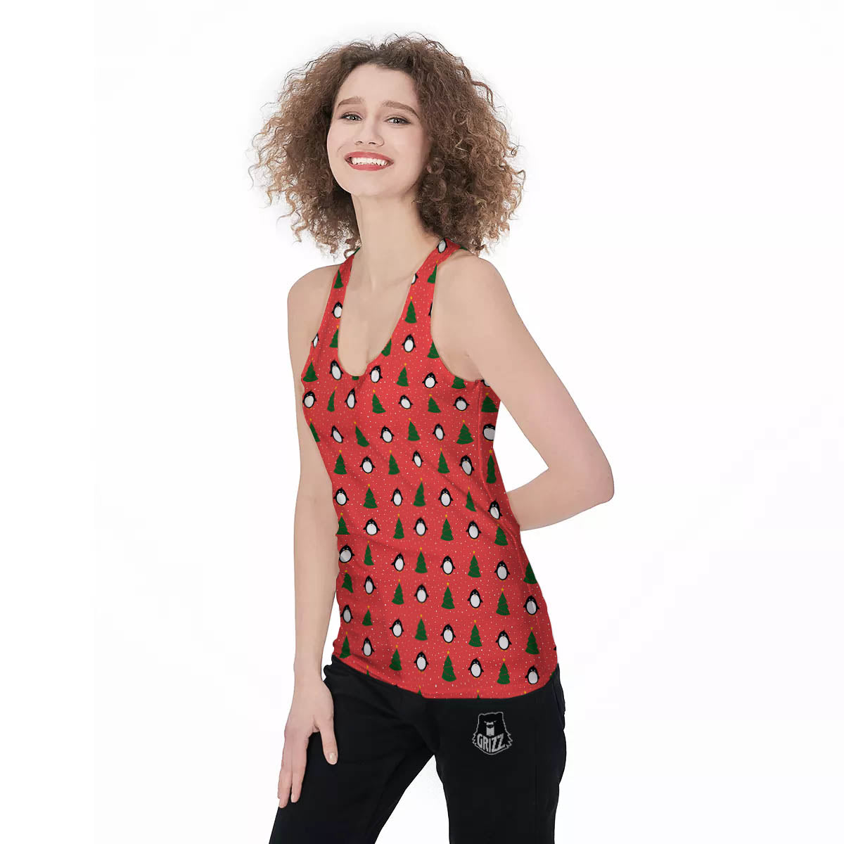 Penguin Christmas Snowy Print Pattern Women's Racerback Tank Top-grizzshop