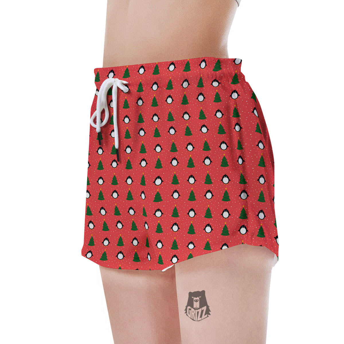 Penguin Christmas Snowy Print Pattern Women's Shorts-grizzshop