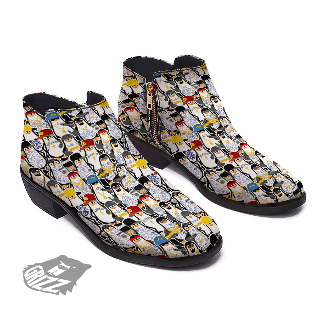 Penguin Criminal Print Pattern Ankle Boots-grizzshop