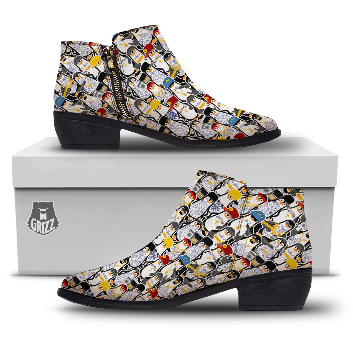 Penguin Criminal Print Pattern Ankle Boots-grizzshop