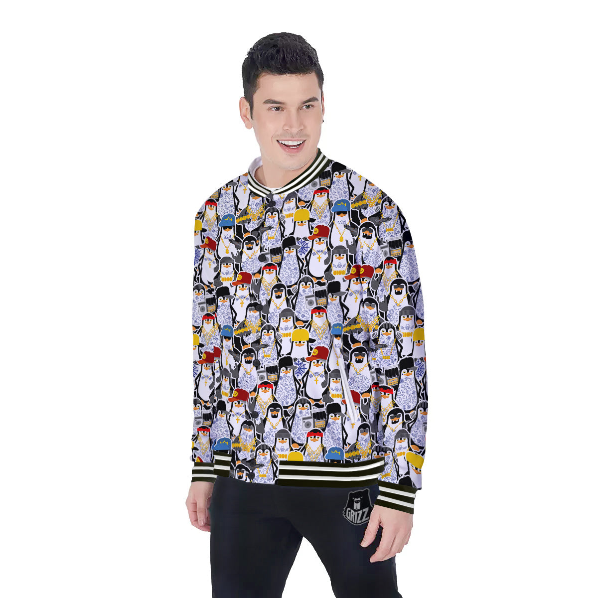 Penguin Criminal Print Pattern Baseball Jacket-grizzshop
