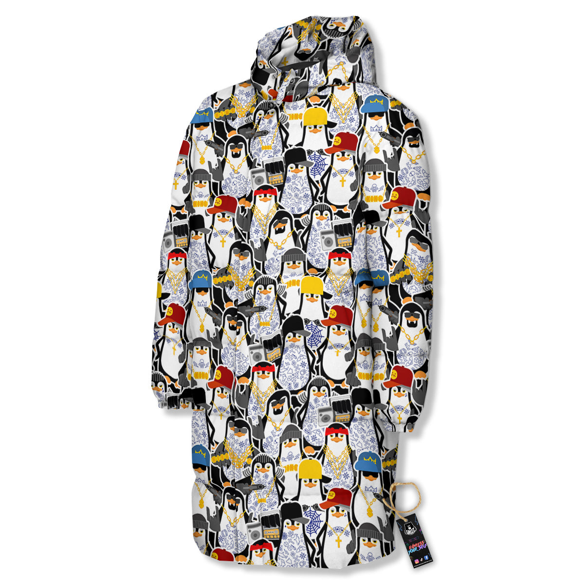Penguin Criminal Print Pattern Long Down Jacket-grizzshop